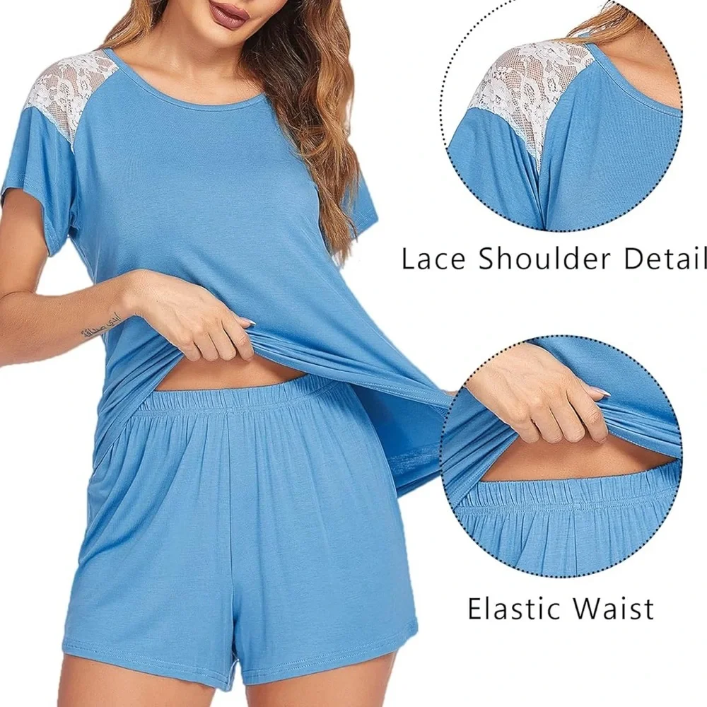 Avidlove Shortsleeve Pjs for Women Comfy Sleepwear pajama set, Size M, Blue, NWT